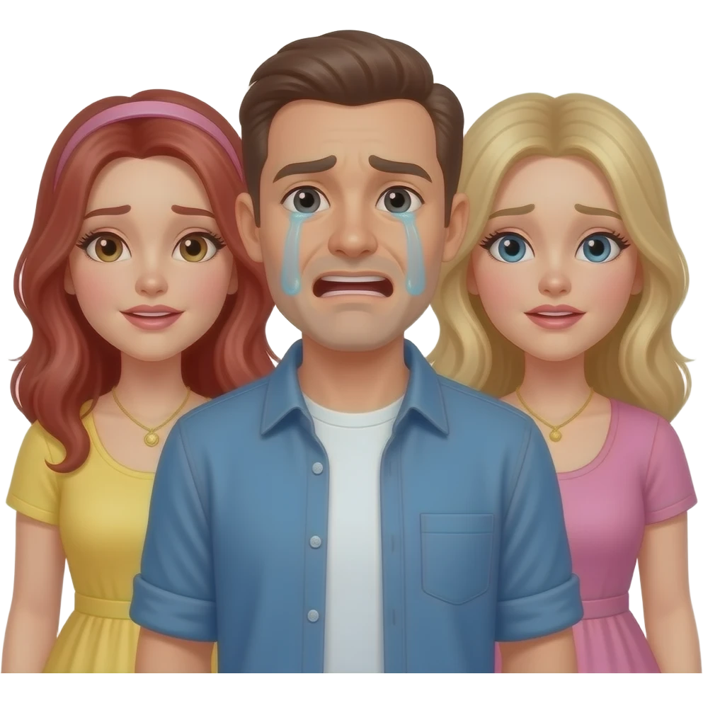 lesbians with a man crying emoji