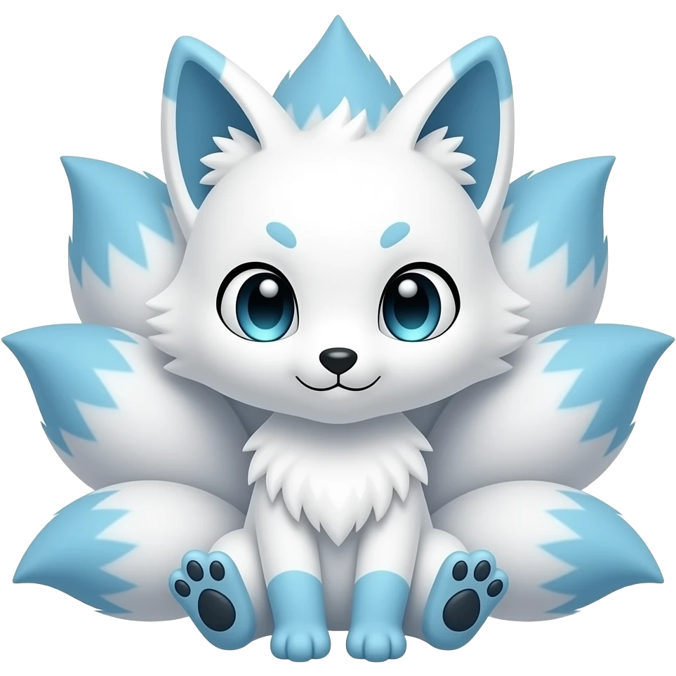 Baby white kitsune nine tails Blue paws emoji