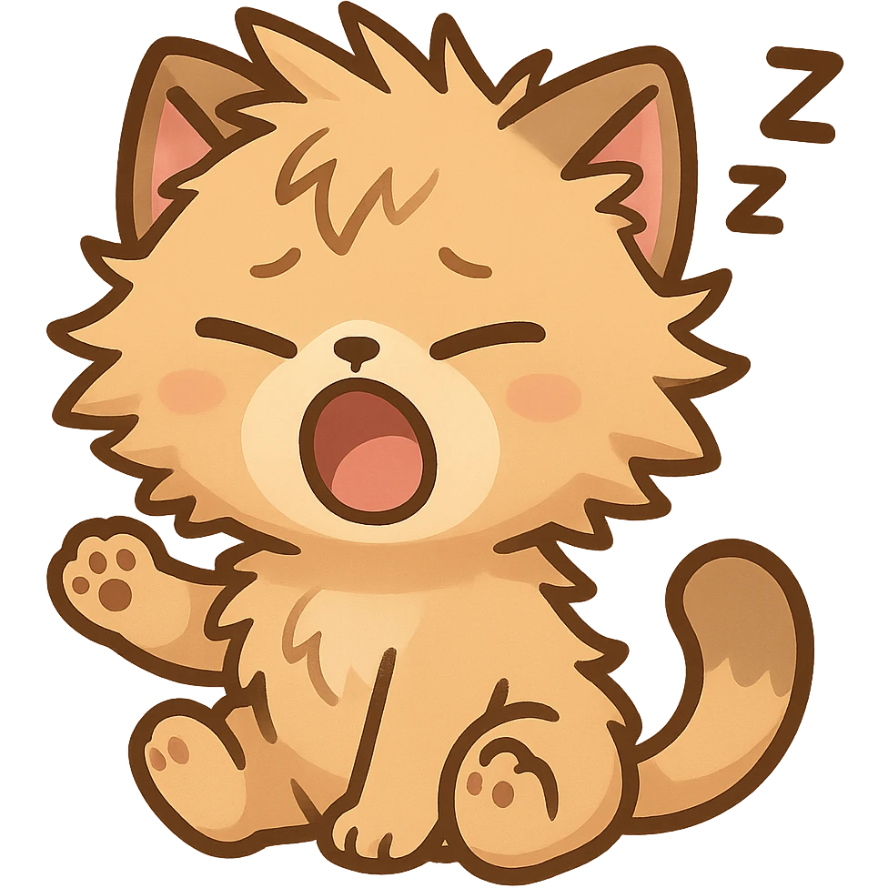 chibi style cat waking up, tiny paws, messy fur, cute expression, emoji style emoji