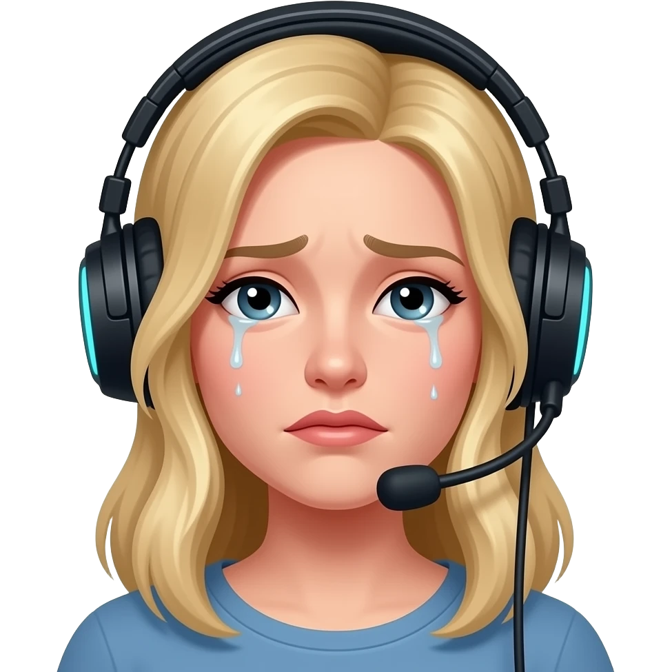 casque jeux, femme, blonde, cheveux mi-long pleure emoji
