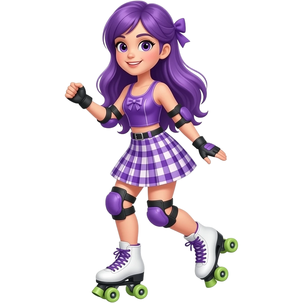 GIRL WITH LONG PURPLE HAIR IS ROLLER SKATING emoji