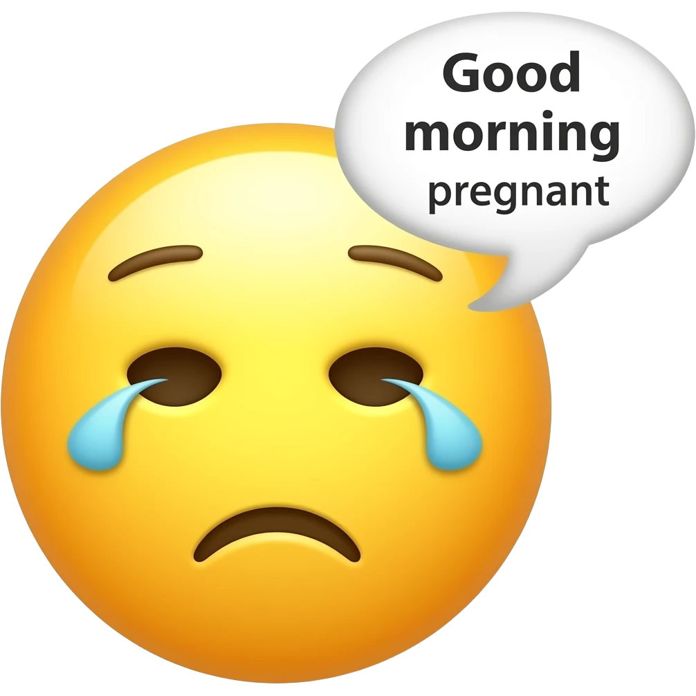 Yellow smiley emoji that's Tired and says Good morning pregnant emoji