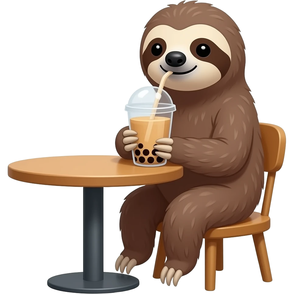 a sloth drinking a boba in a café emoji