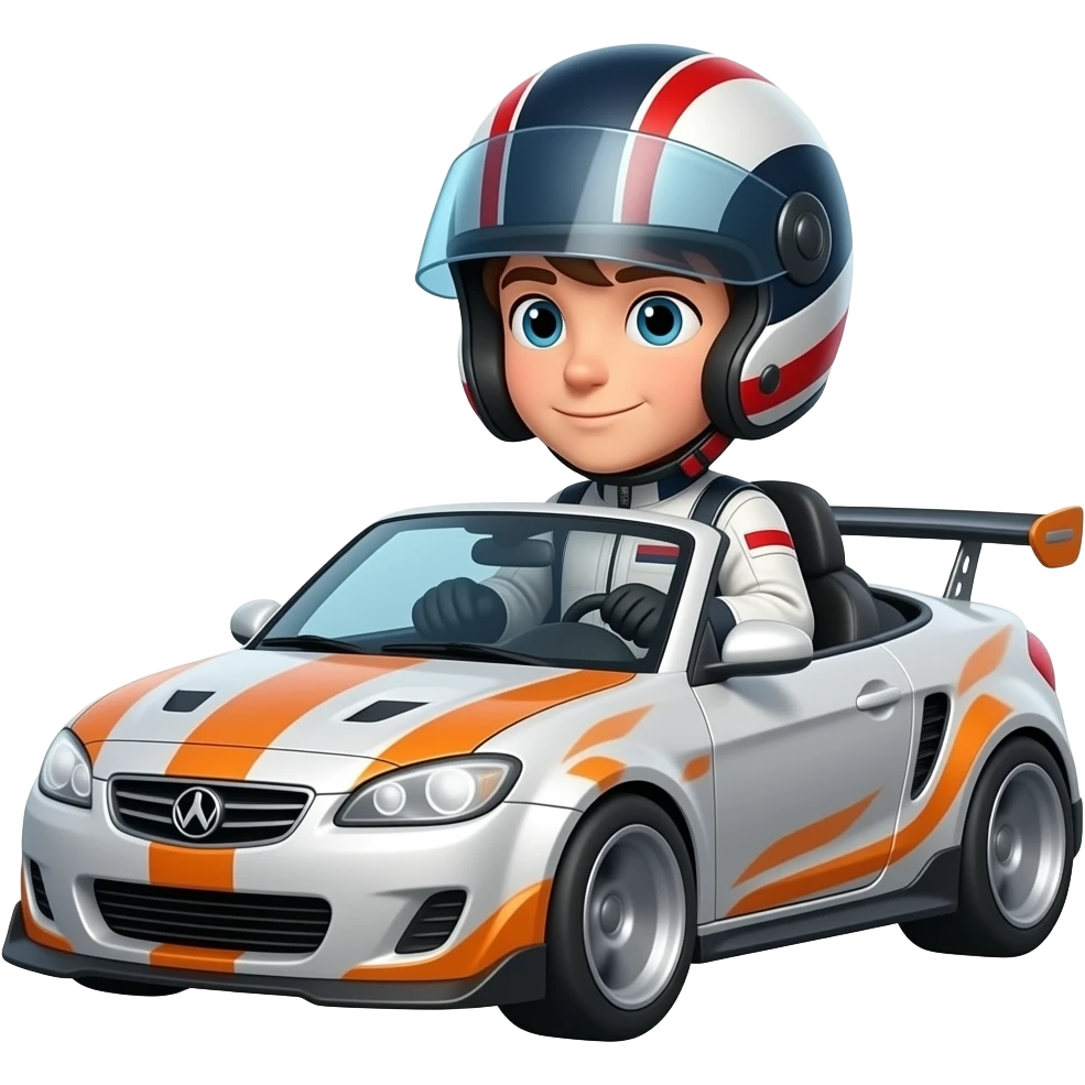 boy in racing helmet, drifting a car emoji