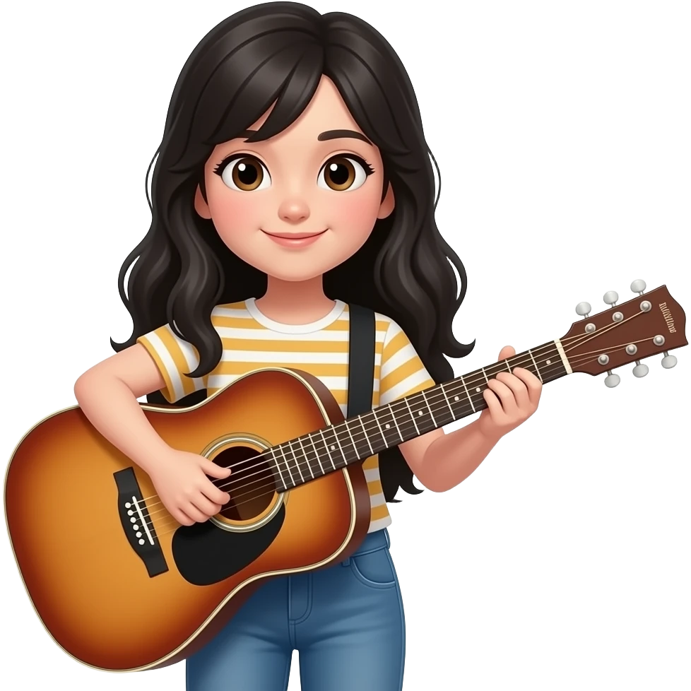 Girl long black hair acoustic guitar emoji