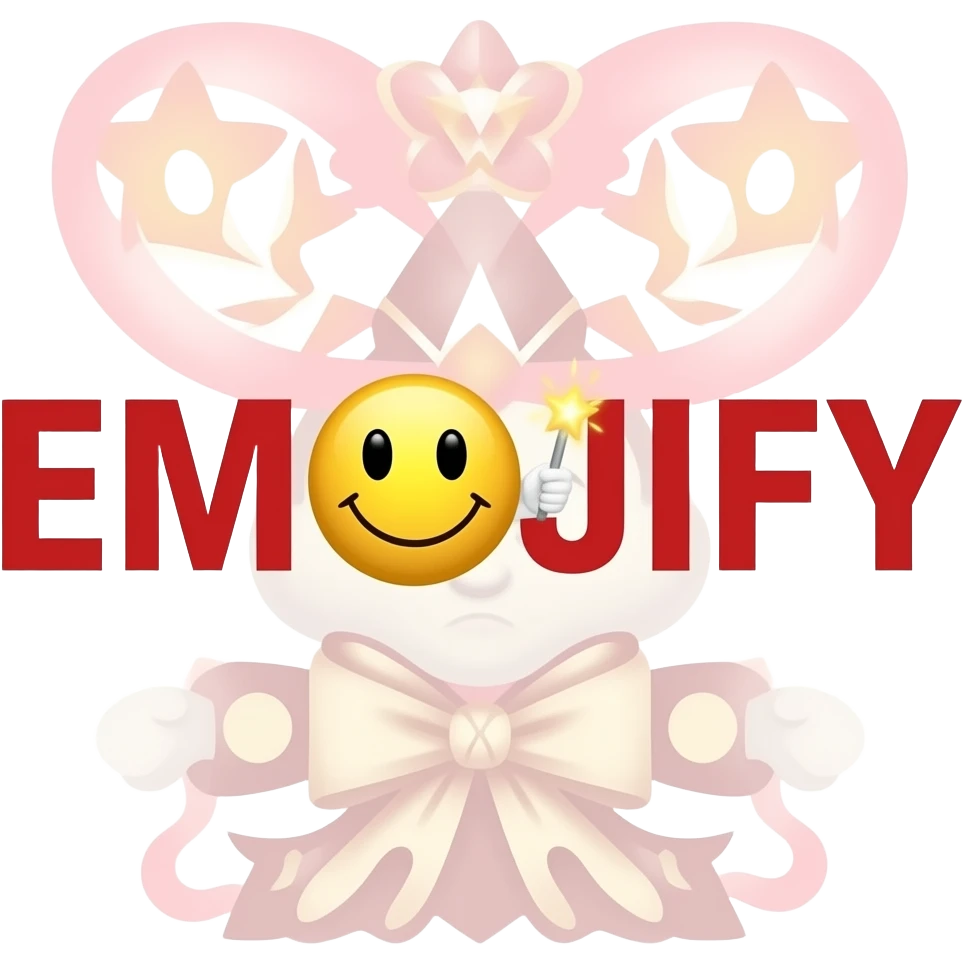 Red text "EMOJIFY" is stretched in height and width. Letter "O" is a smiley face with a magic wand. emoji