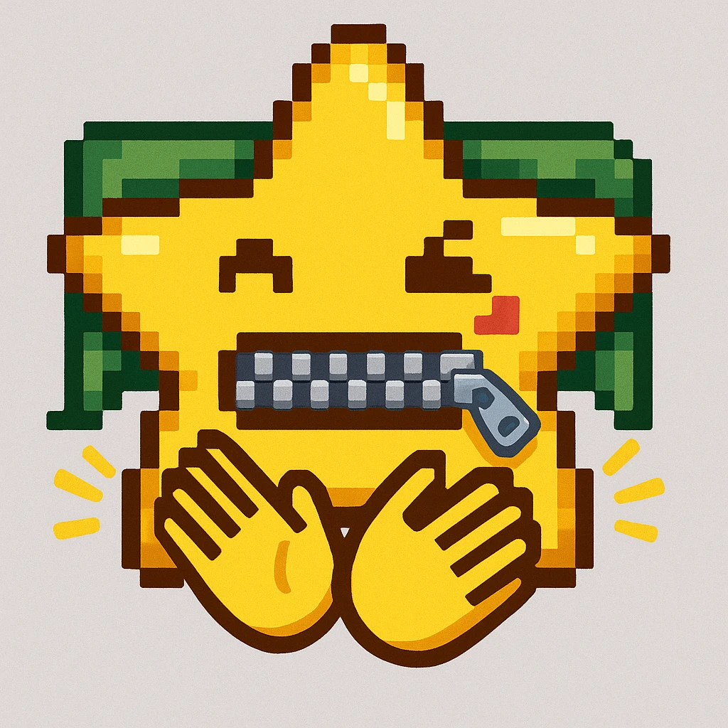 A 100 x 100 pixel emoji illustrating applause, with a star-shaped mouth that has a zipper, similar to the attached image. The star should be designed to appear as if it is cheering. The emoji should be in the same style as the reference image. emoji