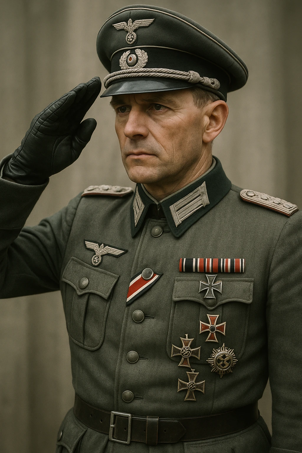 World War II German officer saluting, detailed uniform with medals, historically accurate, realistic style emoji