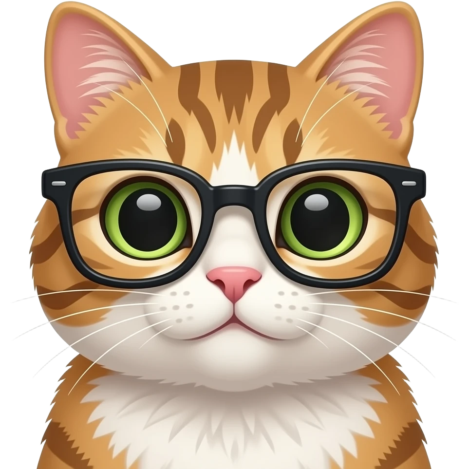 cat with glasses sitting pose front view close up emoji