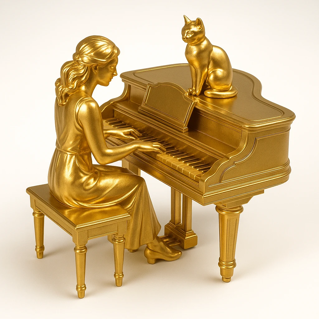 woman playing piano while her cat sits on top of the piano emoji