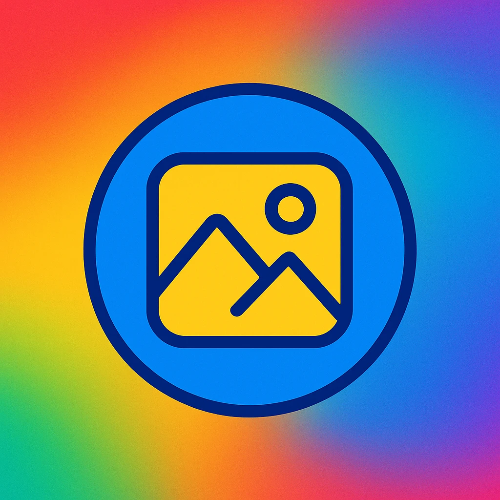 Make the image placeholder more colorful with a vibrant gradient background. Use a circle shape with a generic photo icon in the center. Style it in vibrant toon style with bright, lively colors and smooth gradients. emoji