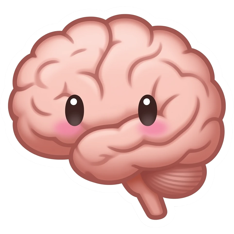 Мозг - Нарисованный милый Стикер-дизайн, пастельные цвета, округлые формы, без лиц emoji