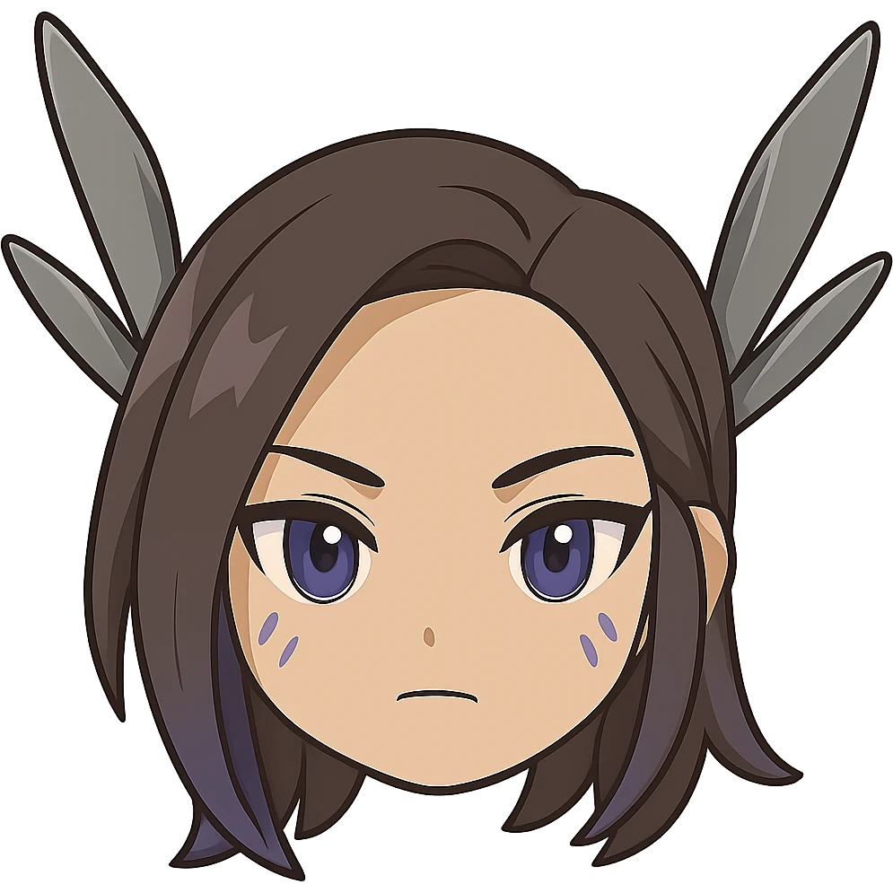 Create a chibi style emote of Kaisa from League of Legends, showing only the head with a neutral expression, alternate neutral expression 1, keeping the background transparent. emoji