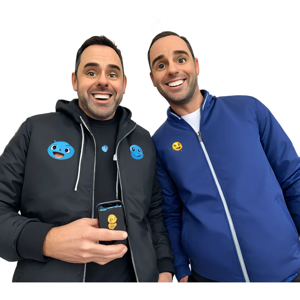 boys in black jackets smiling emoji