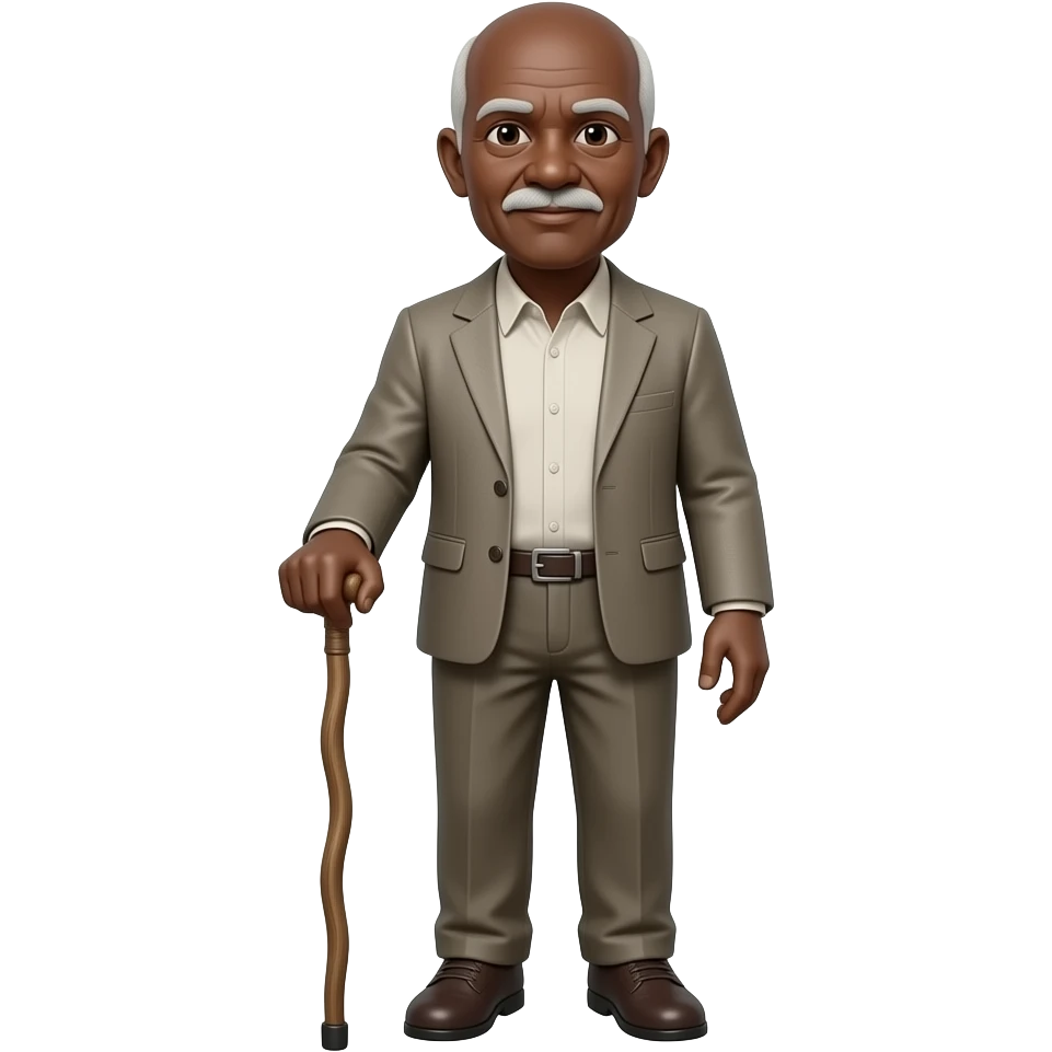 black skin and bald old man with walking stick full figure emoji