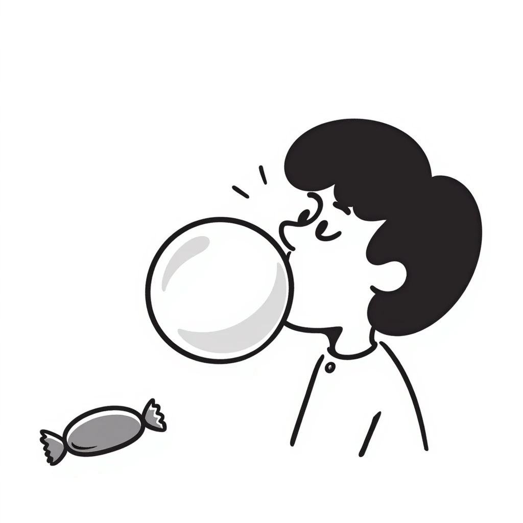simple hand drawn bubble gum with a bubble being blown emoji