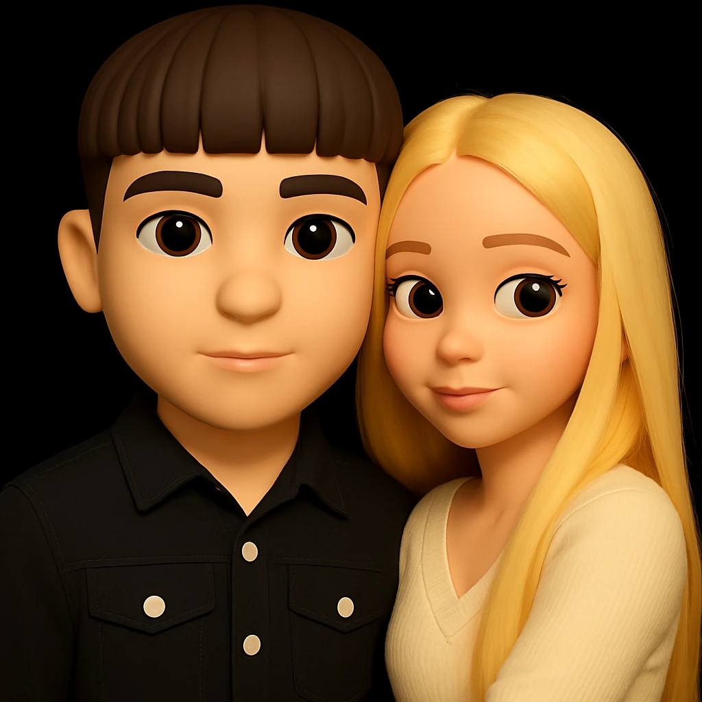 Combine both people from the provided images into one high quality 3D emoji style composition, keeping the 3D emoji style and realistic details. Place them together harmoniously in a single composition, mimicking the microsoft style 3d fluent emojis with realistic details. emoji