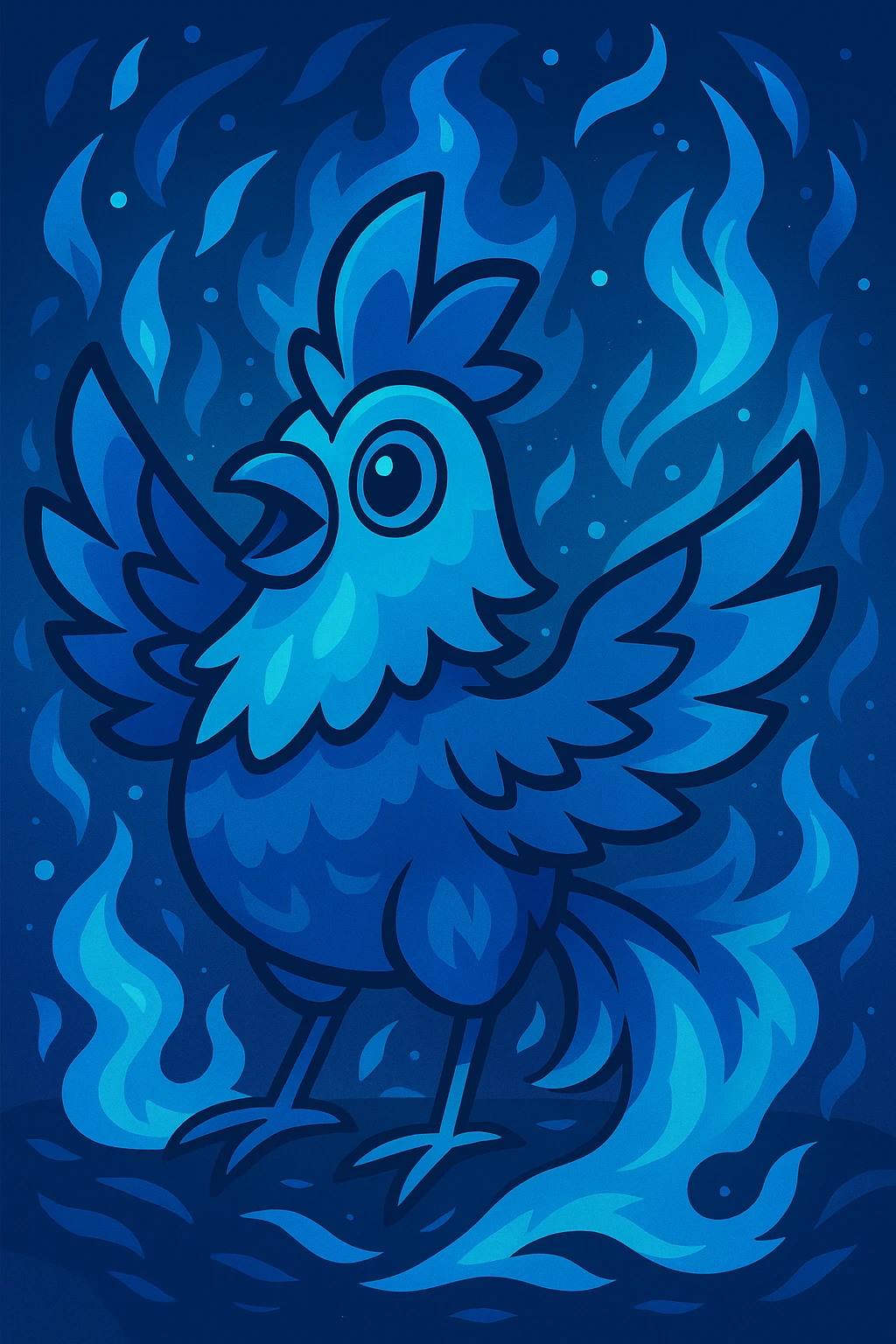 Make the magical fire chicken blue, keep vibrant fantasy style with vivid colors and fantasy elements. emoji