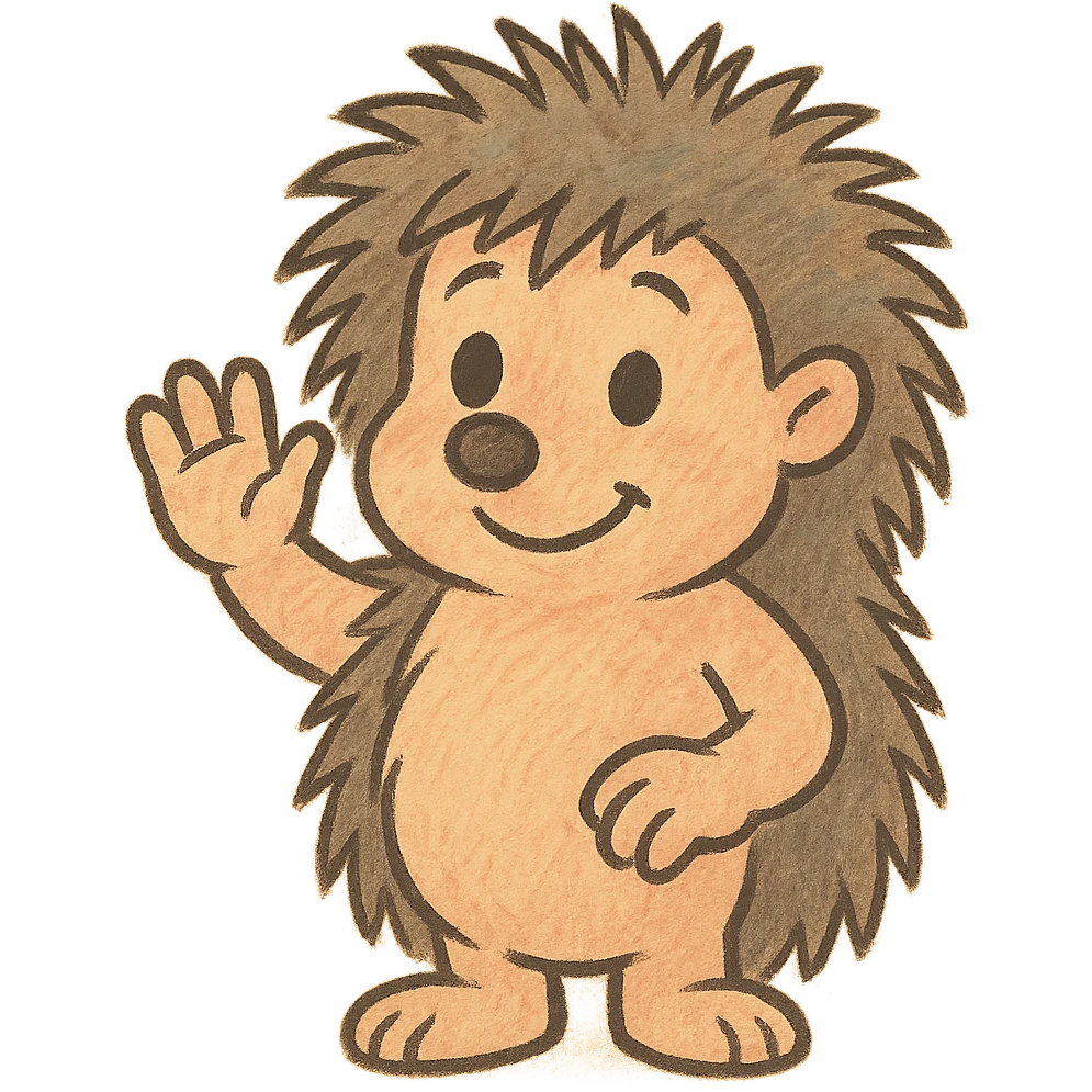 emoji of a hedgehog waving its paw from a Soviet cartoon, in the style of Soviet animation with soft colors, transparent background emoji
