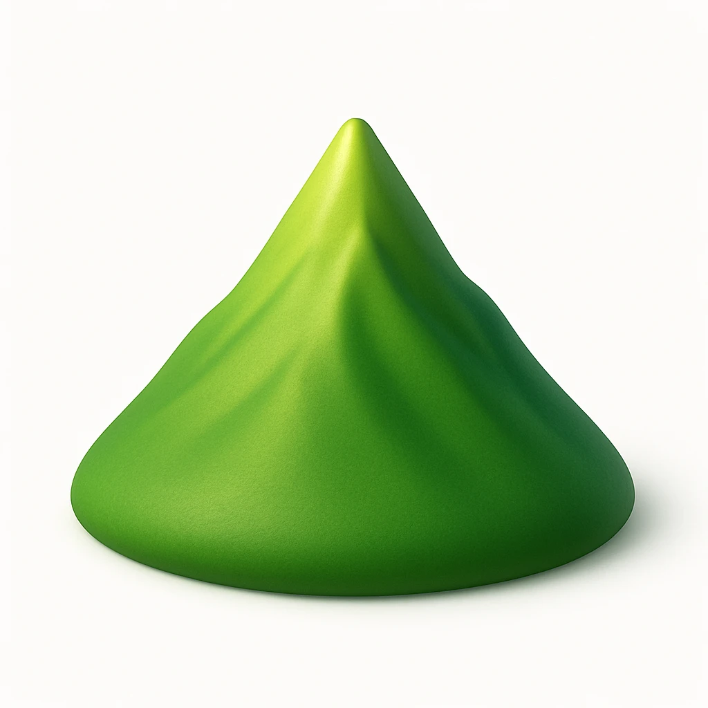 A 3D emoji in iOS emoji aesthetic style of a small mountain peak or hilltop, with a pointed summit and smooth green slopes, soft lighting, minimal and glossy Apple-style design, clean white background

 emoji