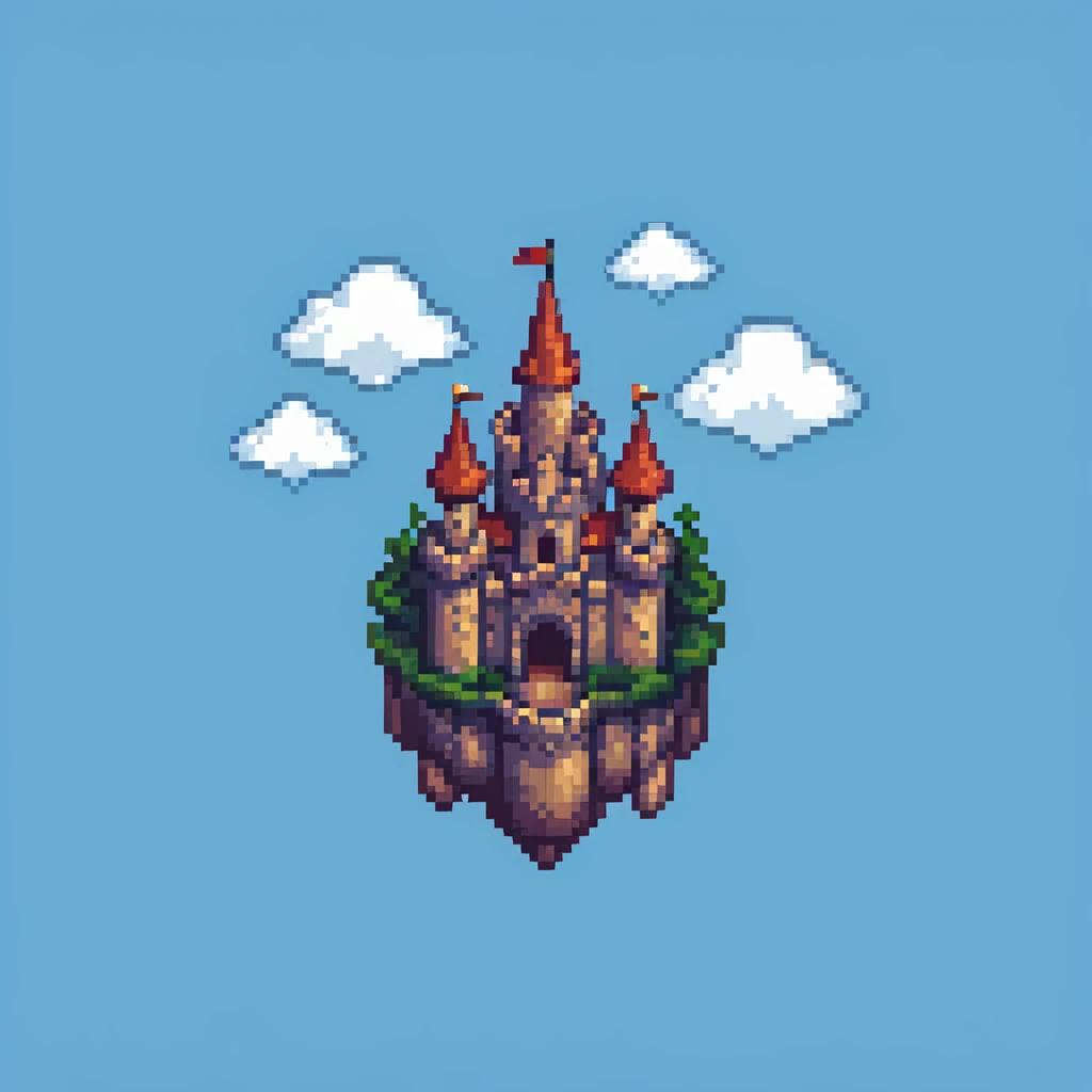 simple castle floating in the sky with clouds emoji
