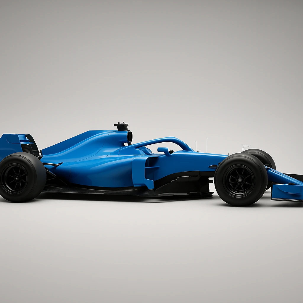 blue Formula 1 car, side view, fast and sporty emoji