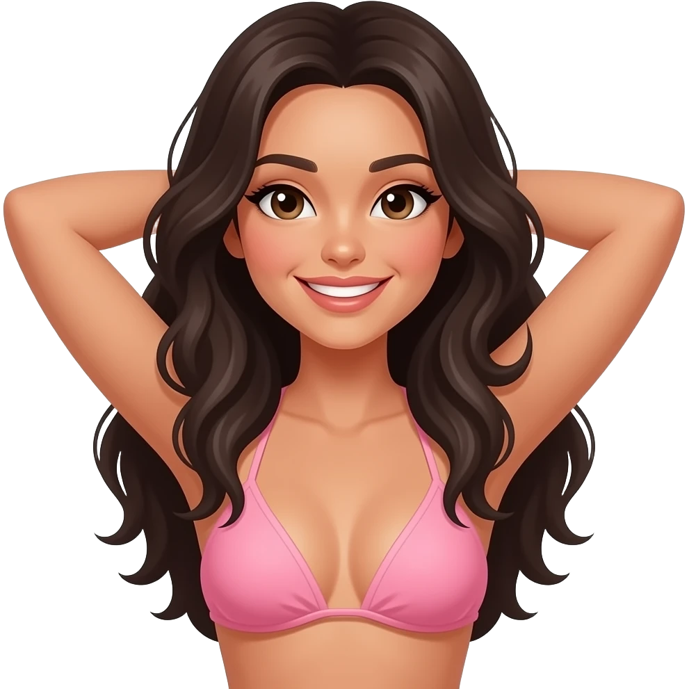 A girl in a light pink bikini with hands behind her head!. emoji