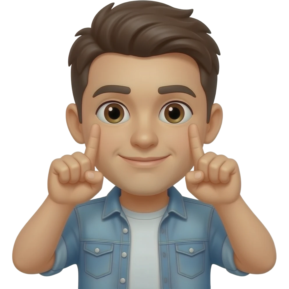 Adicione ele fazendo um "JL" com os dedos próximos a face, com os punhos cerrados, apenas com os dedos indicadores para cima, e os polegares para os lados, com os polegares entendidos, e as mãos viradas com a parte dos dedos fechados para dentro tipo esse emoji "👆🏼" emoji