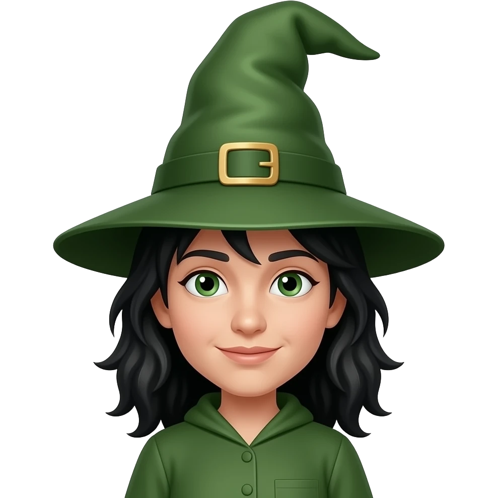 green wizard with hat with black hair emoji