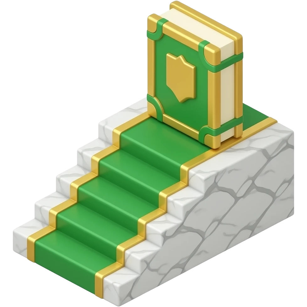 3D isometric marble stairs icon, leading to golden book.
Minimalist professional style, emerald green & gold accents.
Soft studio lighting, 8k Octane render, ray-tracing detail.
Isolated on white background, premium literary aesthetic --v 6.0 emoji