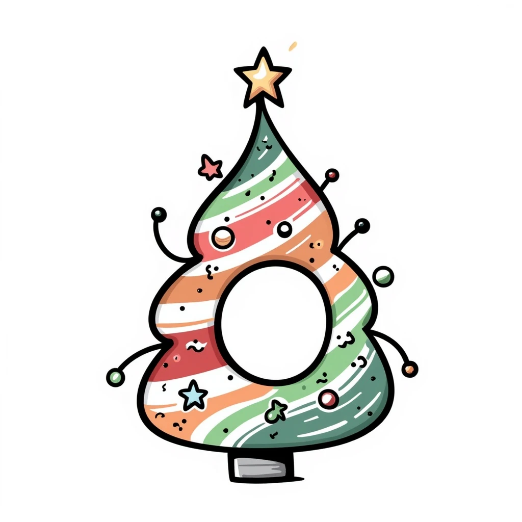 A Christmas tree in rainbow colors with an empty middle like a donut emoji