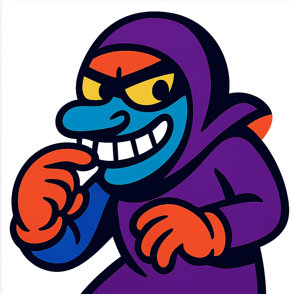 sneaky character biting a finger, colorful and dynamic emoji