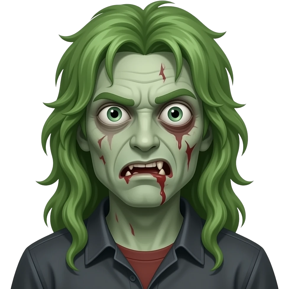 🧟‍♂️ green and long hair emoji