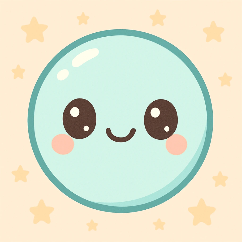 a cartoon bubble with a smiling face, kawaii style, cute and cheerful expression emoji