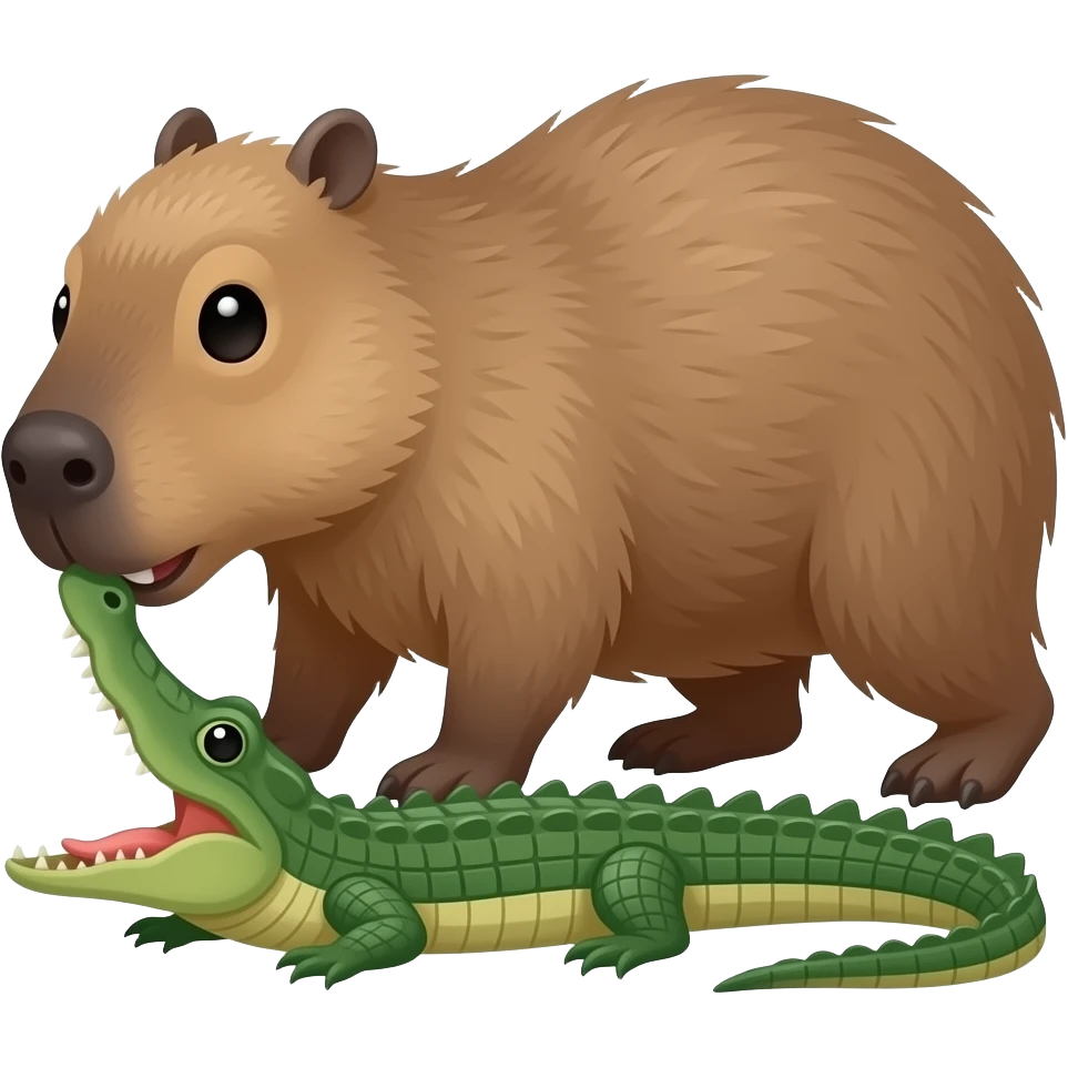 Capybara biting the tail of a crocodile emoji