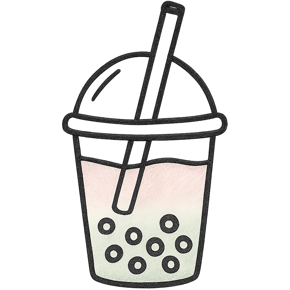 Aesthetic Bubble Tee with a pink-to-white and white-to-green match gradient, brown balls and a brown tube emoji