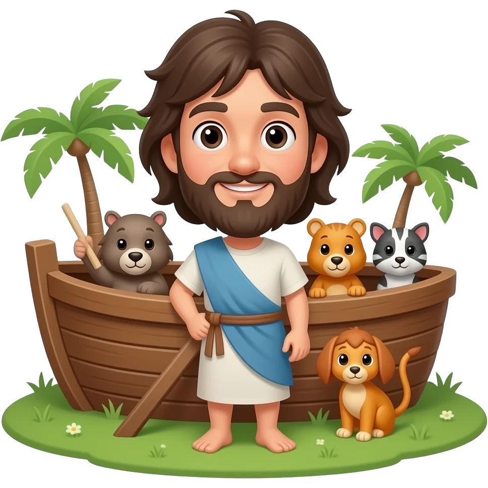 Noah with his ark and animals behind him emoji