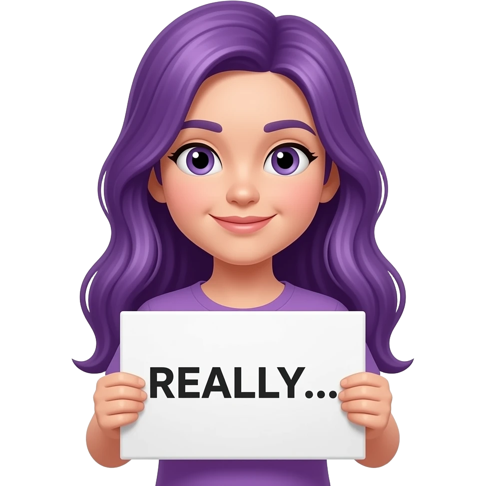 girl with long purple hair with a REALLY... sign emoji