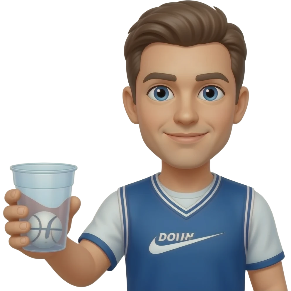 Clear plastic cup in hand with dodgeball emoji