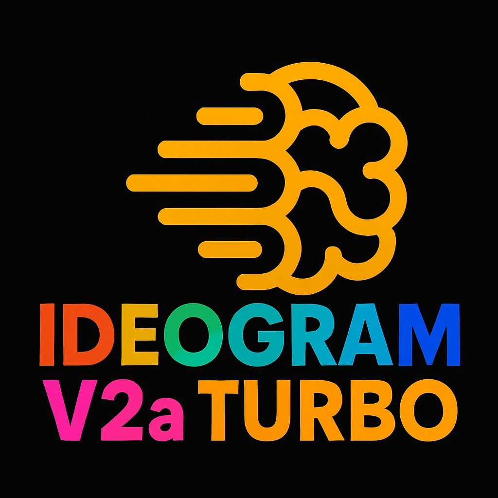 make a non gradient solid but colorful text of "Ideogram V2a Turbo", black background, add this logo too, make it good art for this emoji