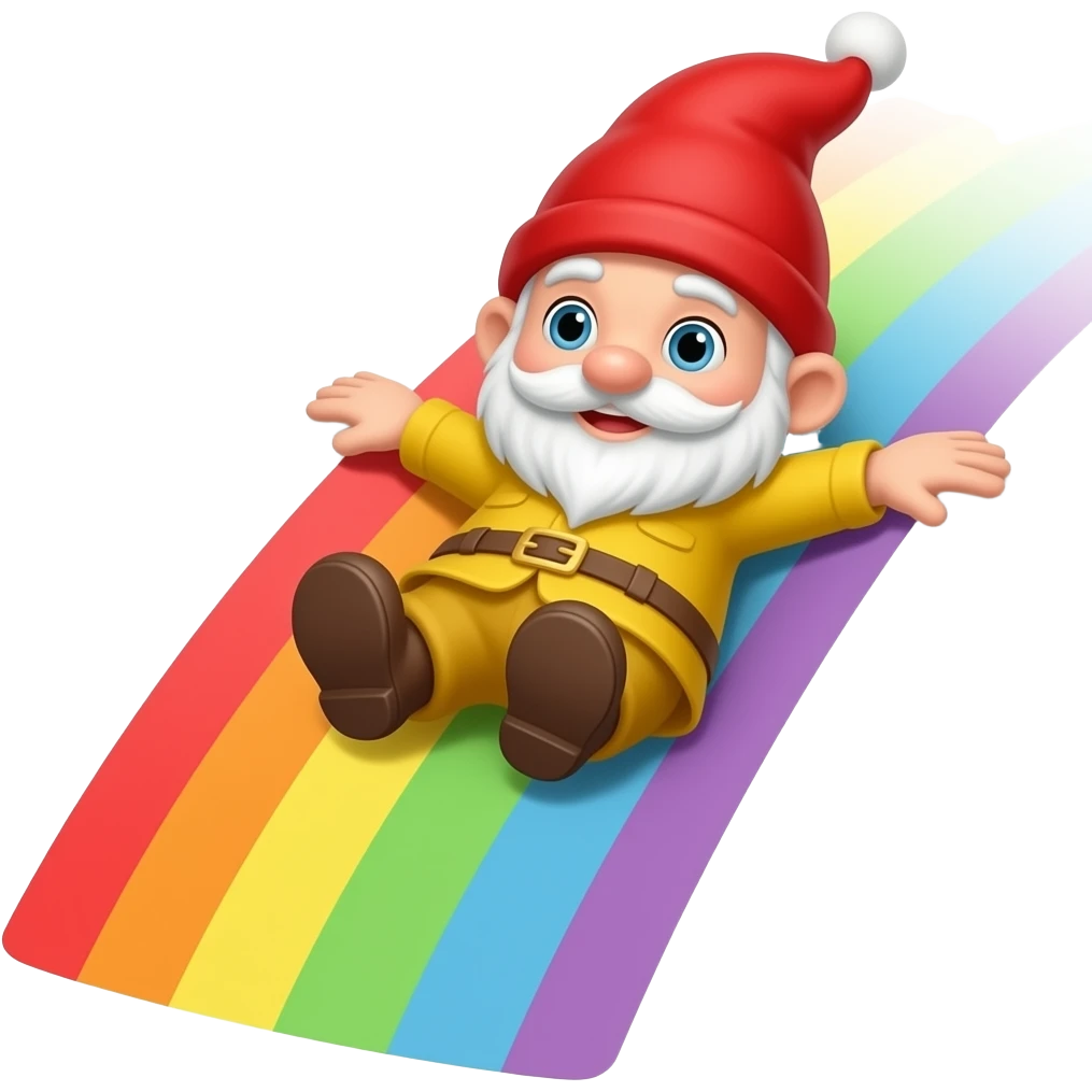 Gnome sliding down a rain bow emoji