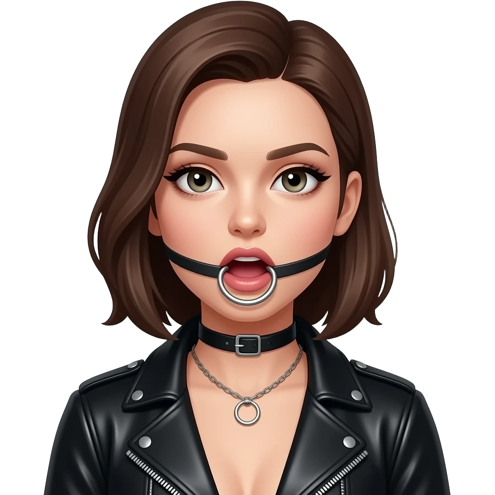 Nice girl with leather clothing and open mouth bdsm ringgag emoji