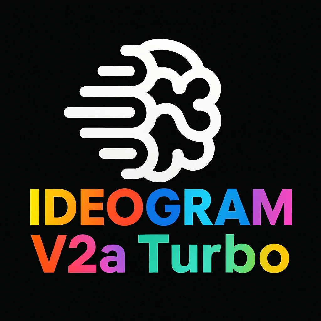 make a non gradient solid but colorful text of "Ideogram V2a Turbo", black background, add this logo too, make it good art for this emoji