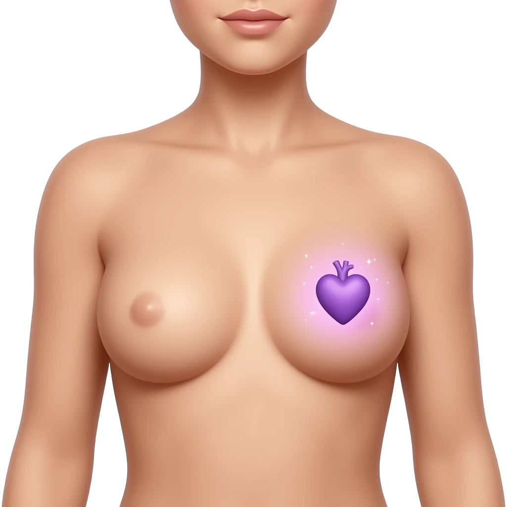 iOS-style emoji of  close up of a feminine human torso with an  little anatomical purple heart in the chest, soft pink-purple aura with sparkles, smooth gradients, glossy finish, minimal details, neutral background. emoji