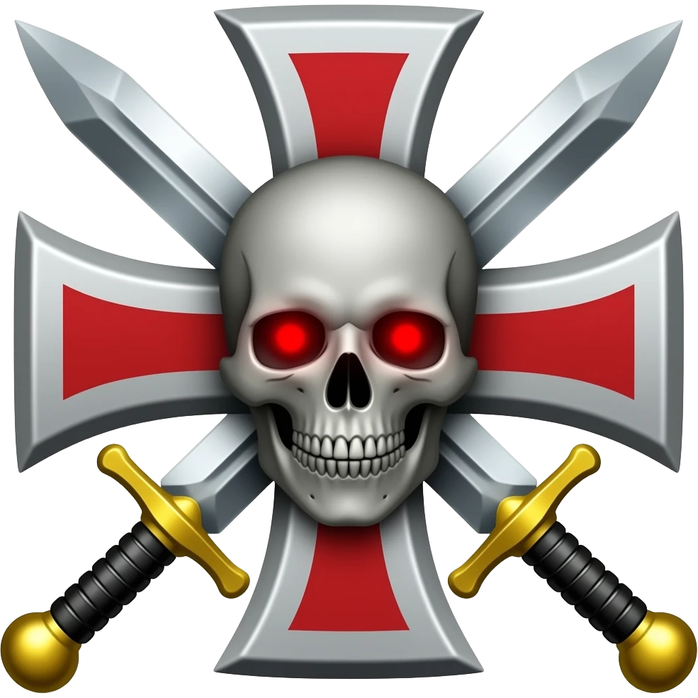 Templar cross with swords in middle and Skull with red eyes emoji