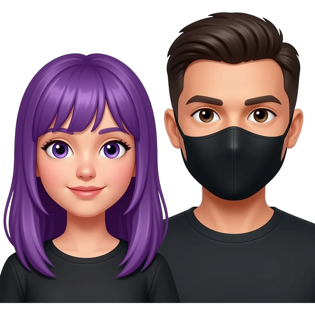 GIRL WITH LONG PURPLE HAIR AND A MAN WITH A BLACK FACEMASK emoji
