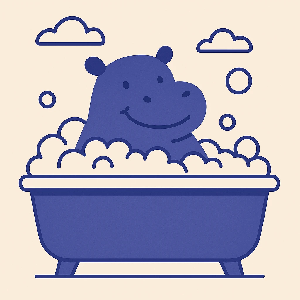 happy hippo with bubbles in bathtub emoji