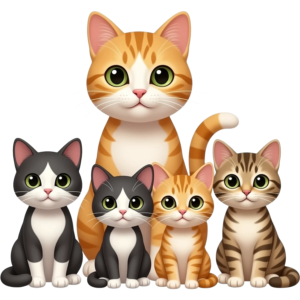 quattro gatti: una mamma con tre gattini emoji