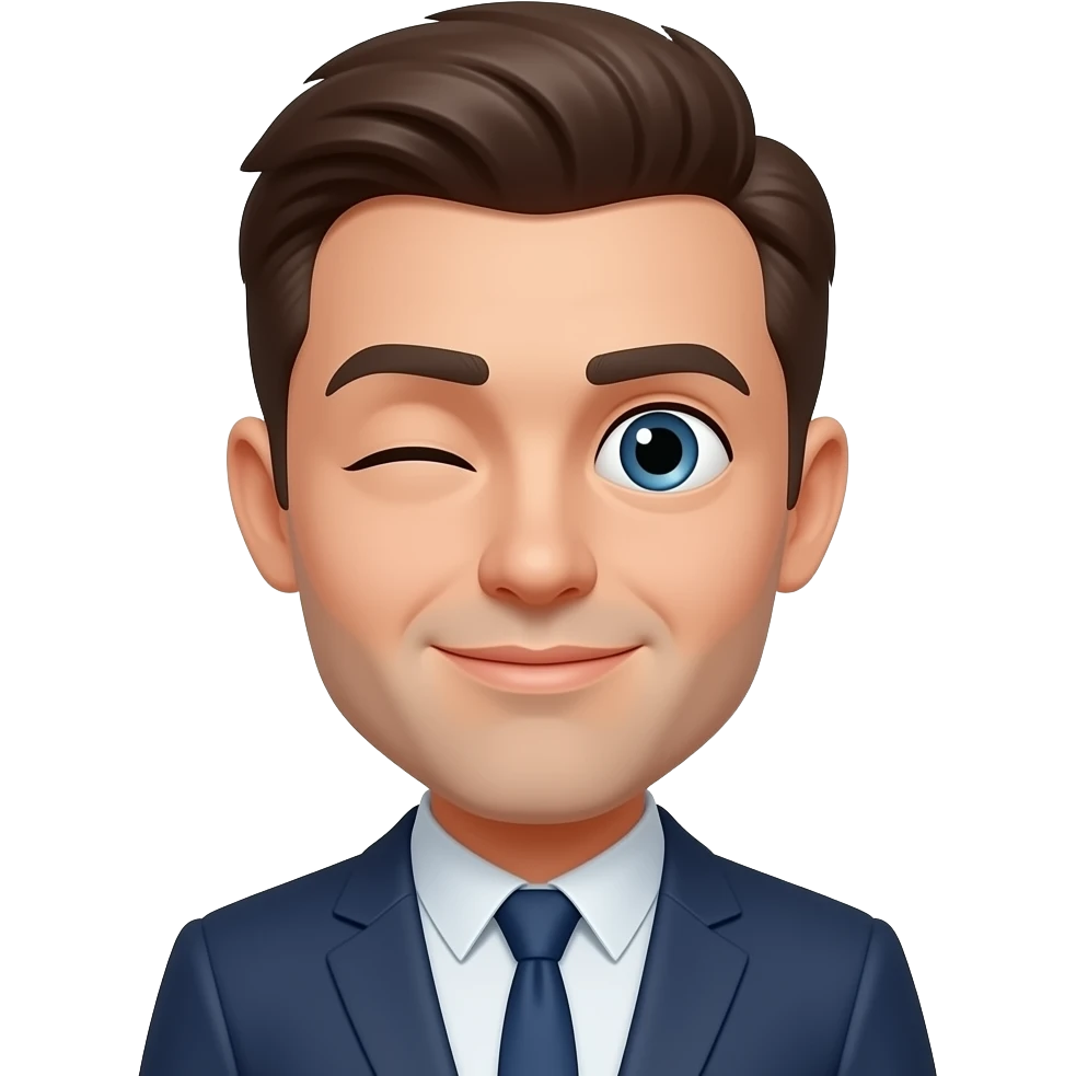 Tek gözü yarım kapalı diğer gözü açık adam emoji