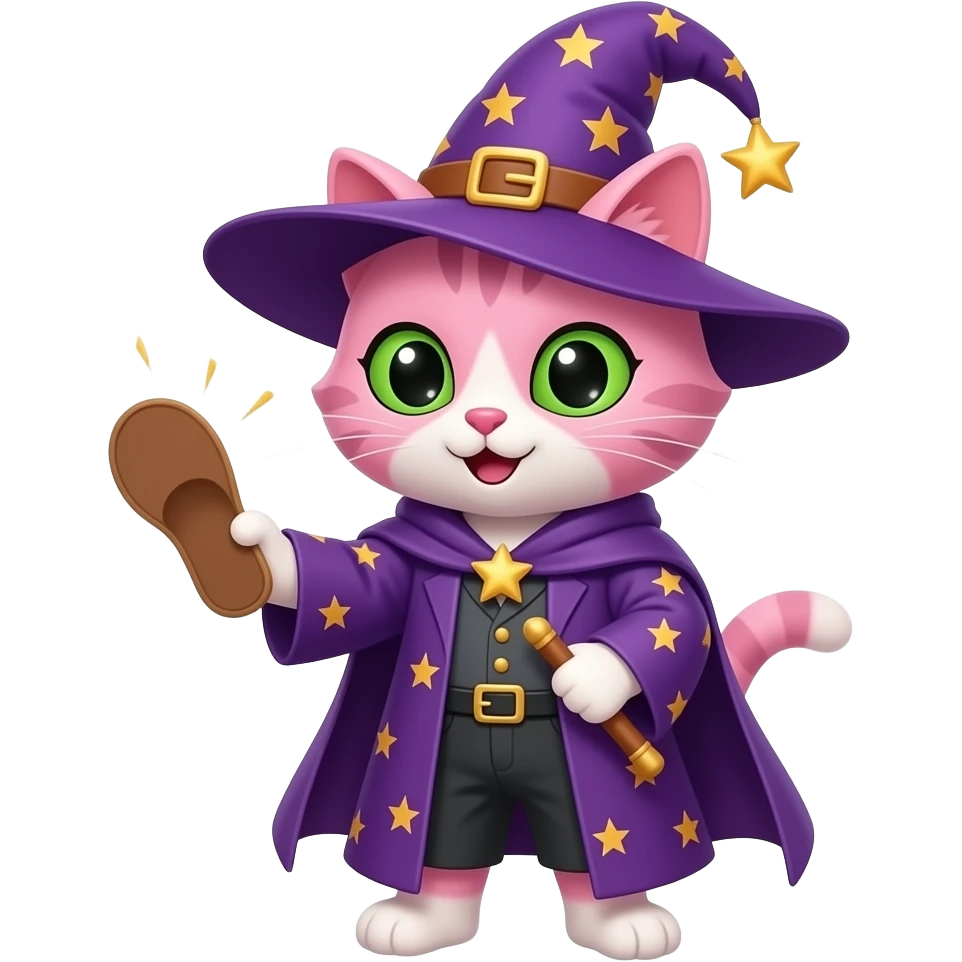 pink cat wizard hitting with a slipper emoji